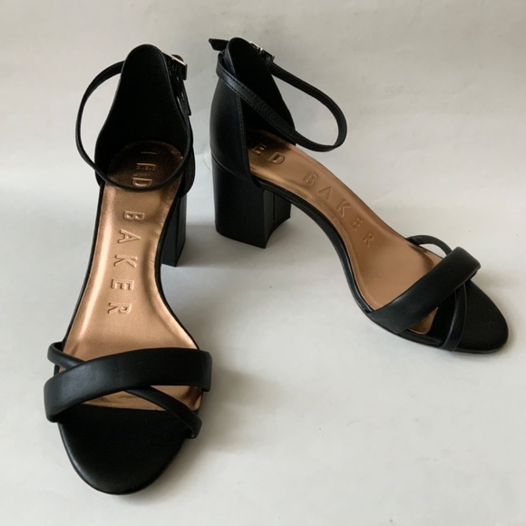 Ted Baker Sheaha Ankle Strap Heels Black Leather Sandals 9.5 Block Heel Pumps 40 - Picture 10 of 12